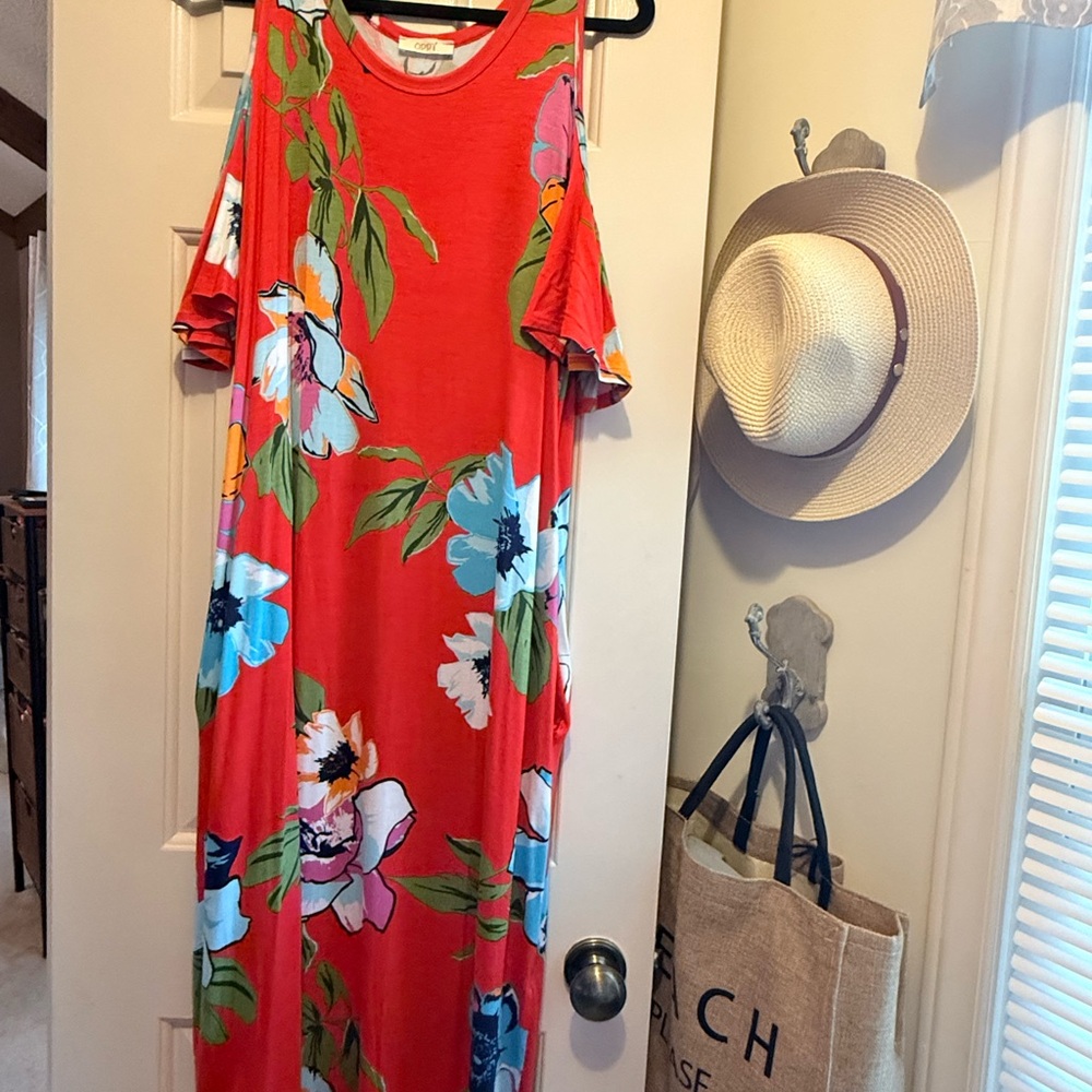 Red/Cora Cold Shoulder Maxi Sundress
